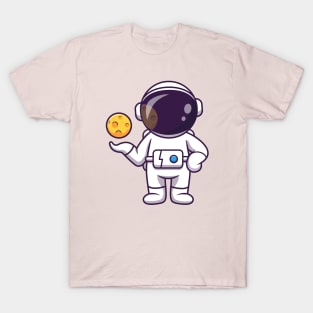 Cute Astronaut With Moon Cartoon T-Shirt